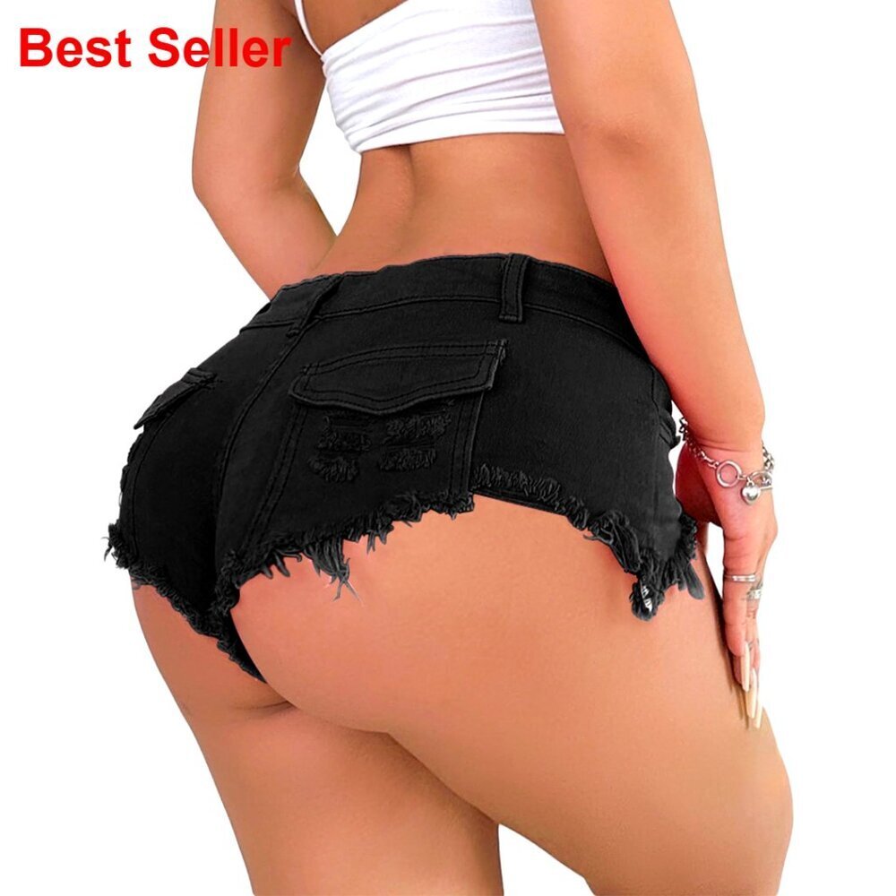 Low-Rise Distressed Denim Booty Shorts - Stretch Jean Shorts